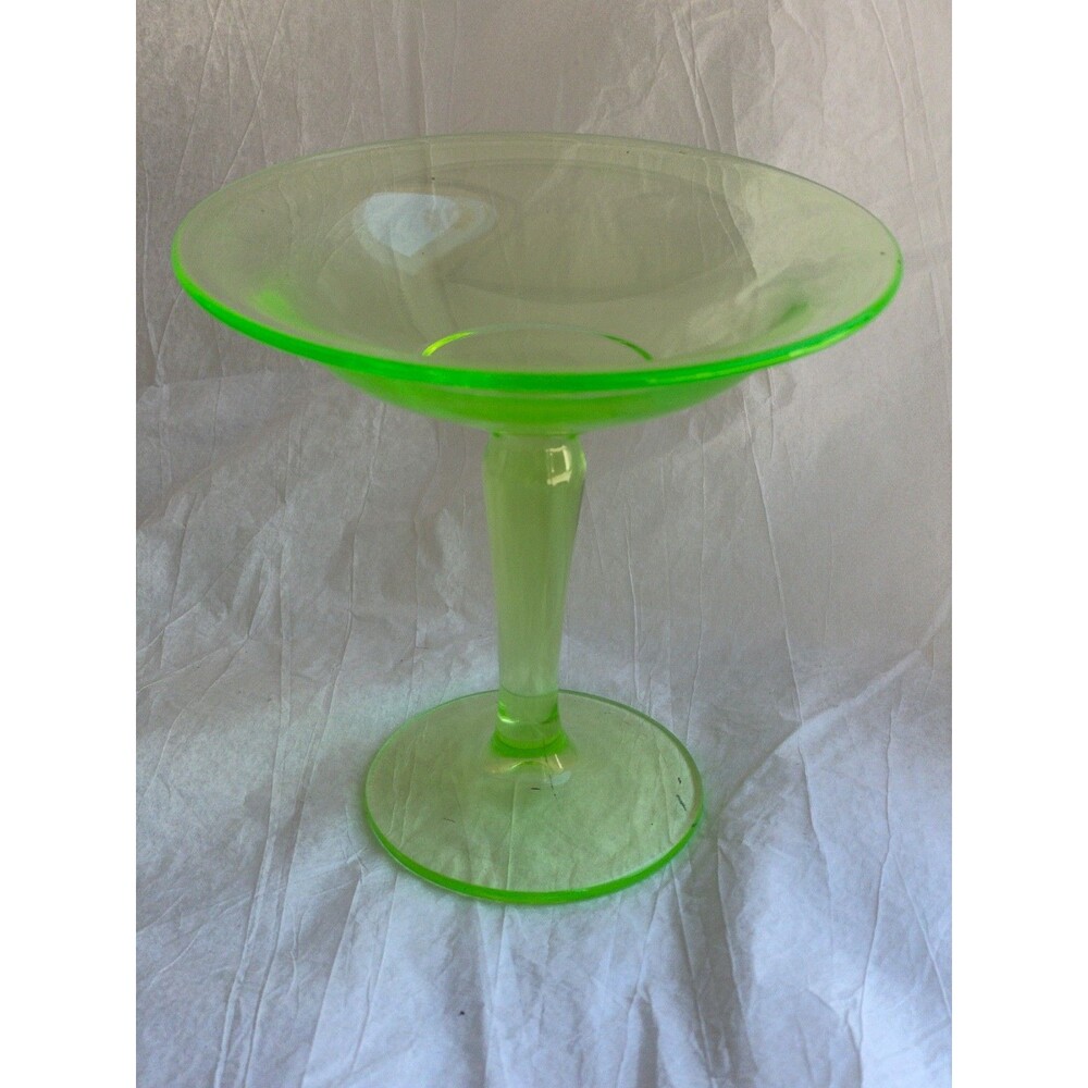 Transparent green uranium glass a vintage green uranium glass pedestal compote